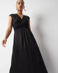 Cap-Sleeve Satin Midi Dress*White House Black Market Fashion