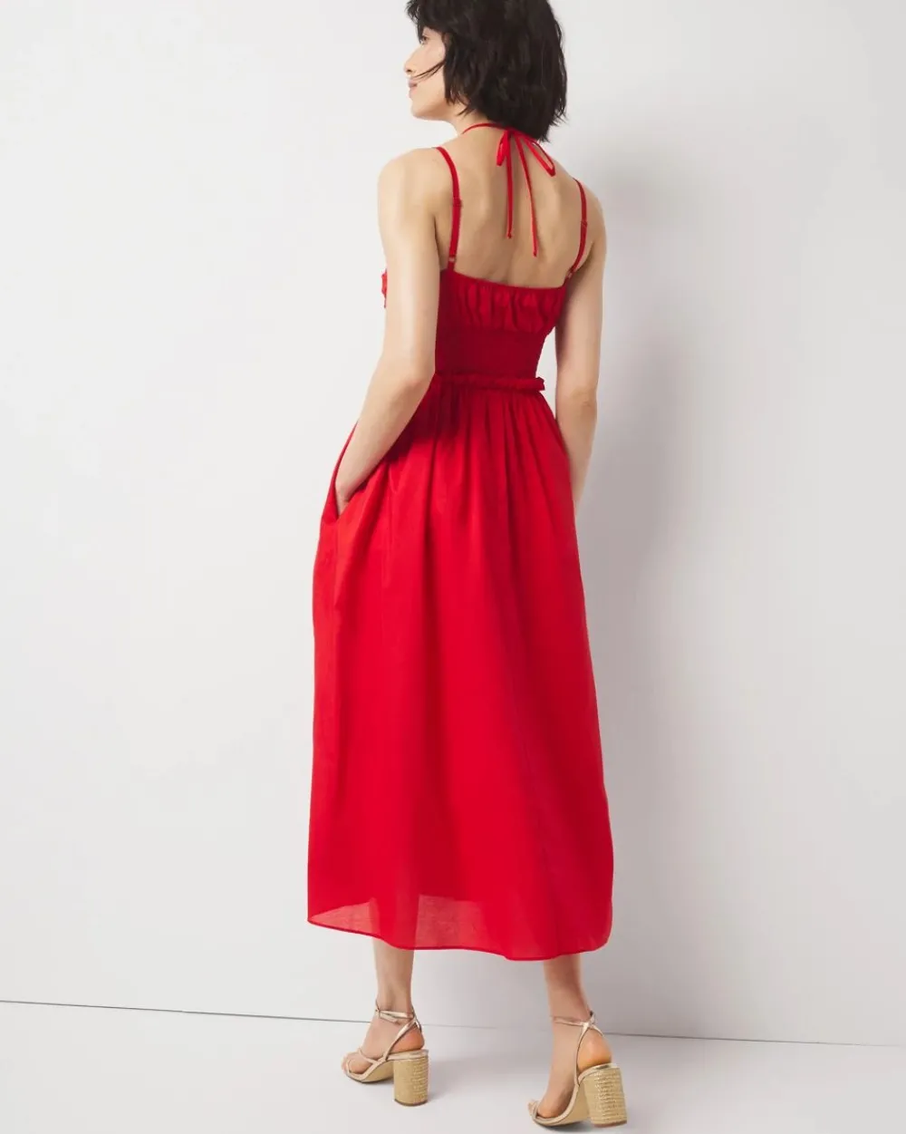 Cotton Poplin Halter Midi Dress*White House Black Market Sale