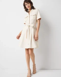 Cotton Twill Tie-Belt Mini Dress*White House Black Market Best