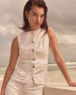 Denim Button Front Vest*White House Black Market Outlet
