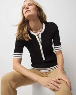 Elbow-Sleeve Henley Sweater*White House Black Market Clearance