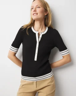 Elbow-Sleeve Henley Sweater*White House Black Market Clearance