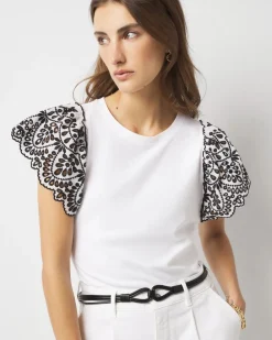 Eyelet Sleeve Crewneck Tee*White House Black Market Best