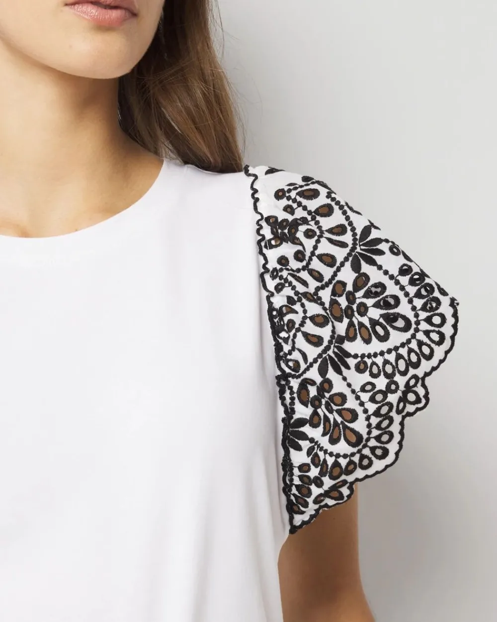 Eyelet Sleeve Crewneck Tee*White House Black Market Best