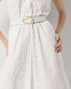 Leather Belt with Gold Sculptural Buckle*White House Black Market Fashion