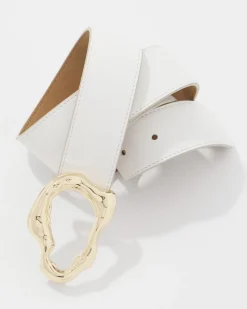 Leather Belt with Gold Sculptural Buckle*White House Black Market Fashion