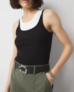 Leather Belt with Silver Sculptural Buckle*White House Black Market Best