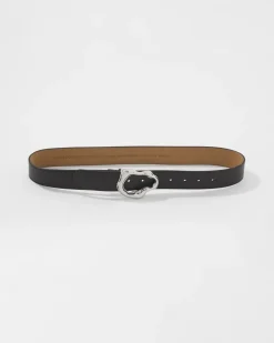 Leather Belt with Silver Sculptural Buckle*White House Black Market Best