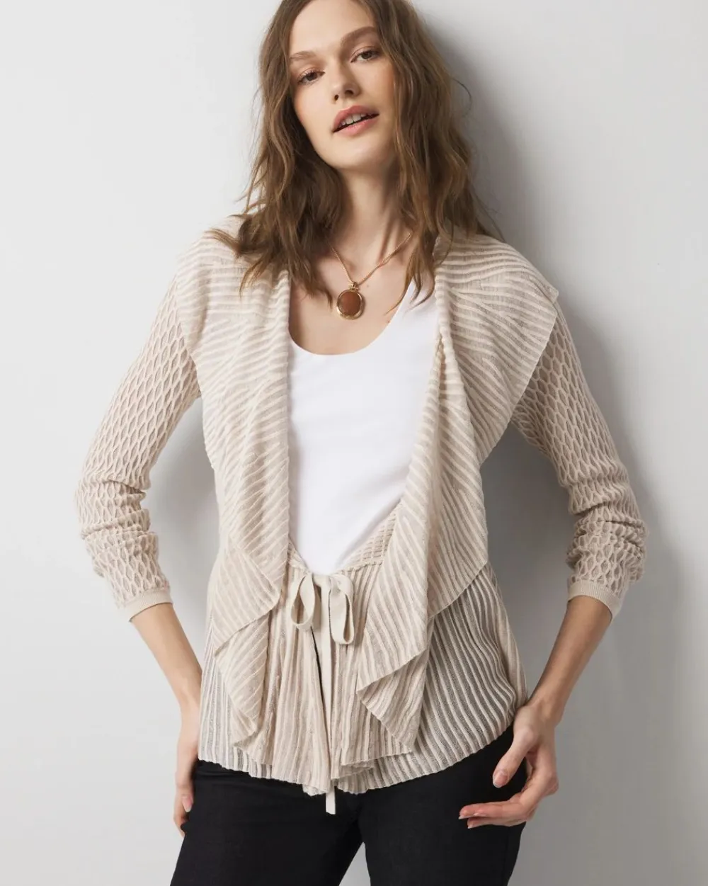Long Sleeve Pointelle Peplum Sweater Cardigan*White House Black Market Fashion