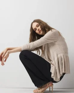 Long Sleeve Pointelle Peplum Sweater Cardigan*White House Black Market Fashion