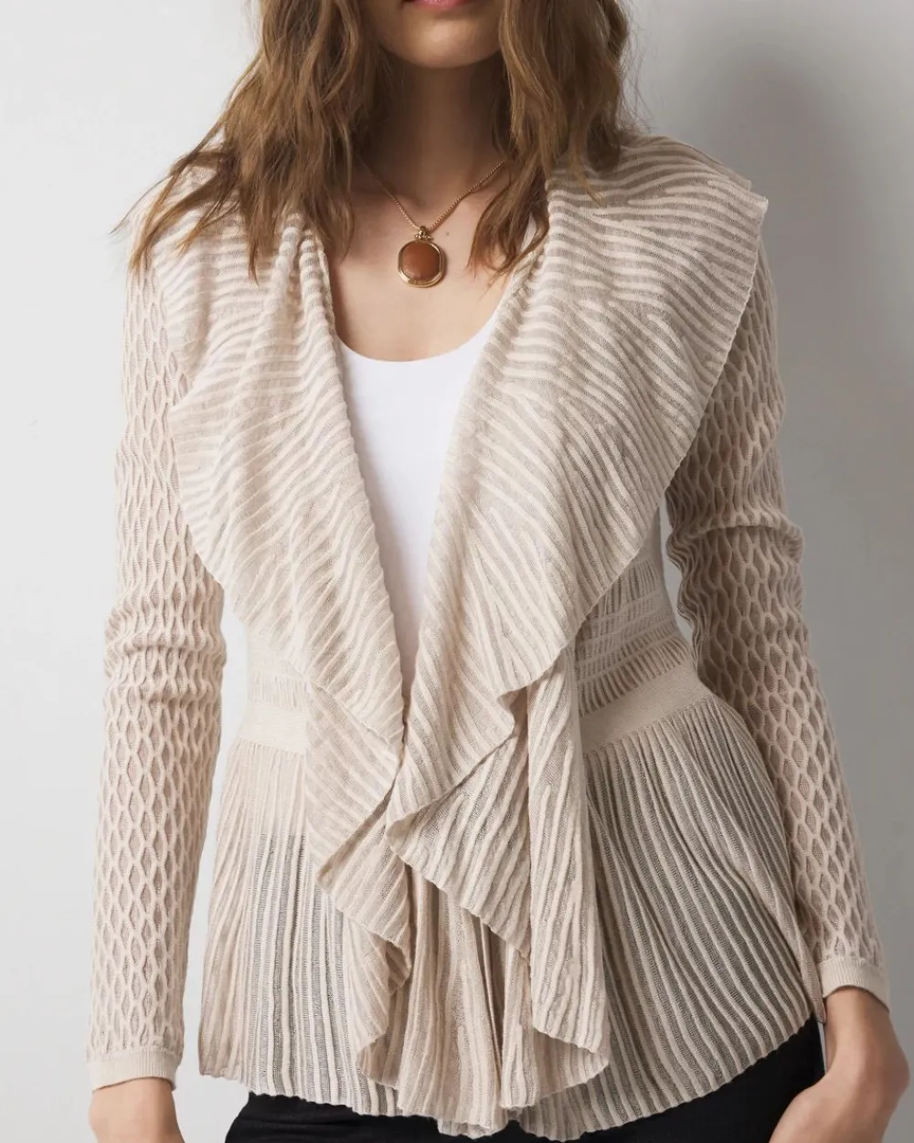 Long Sleeve Pointelle Peplum Sweater Cardigan*White House Black Market Fashion