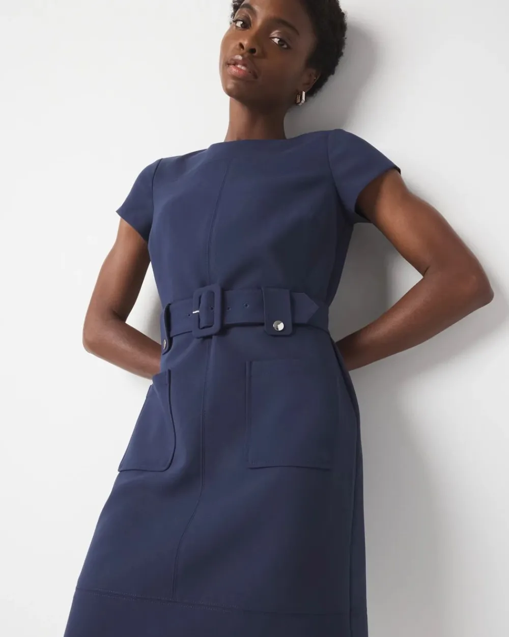 Petite Belted Ponte Shirt Dress*White House Black Market New