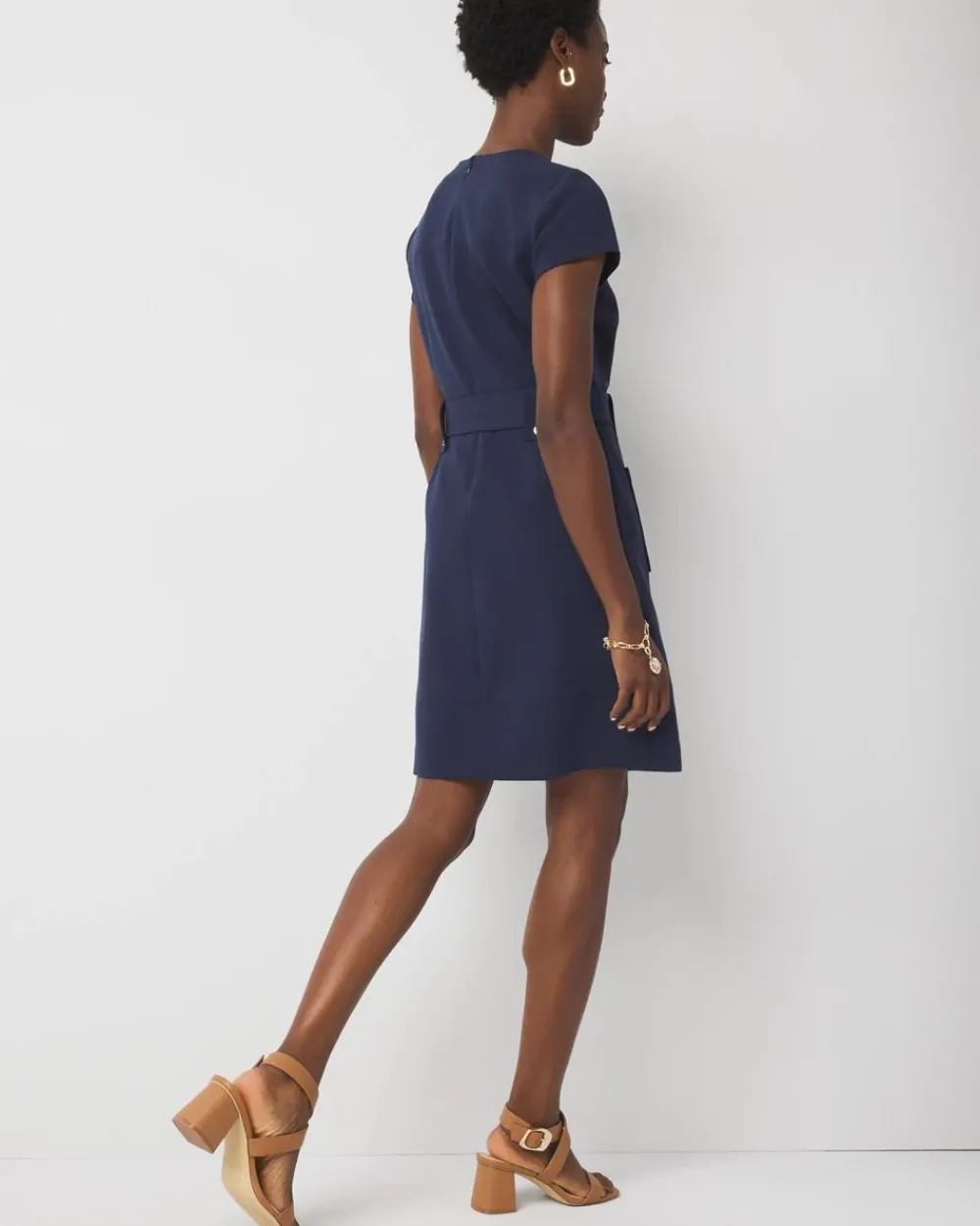 Petite Belted Ponte Shirt Dress*White House Black Market New