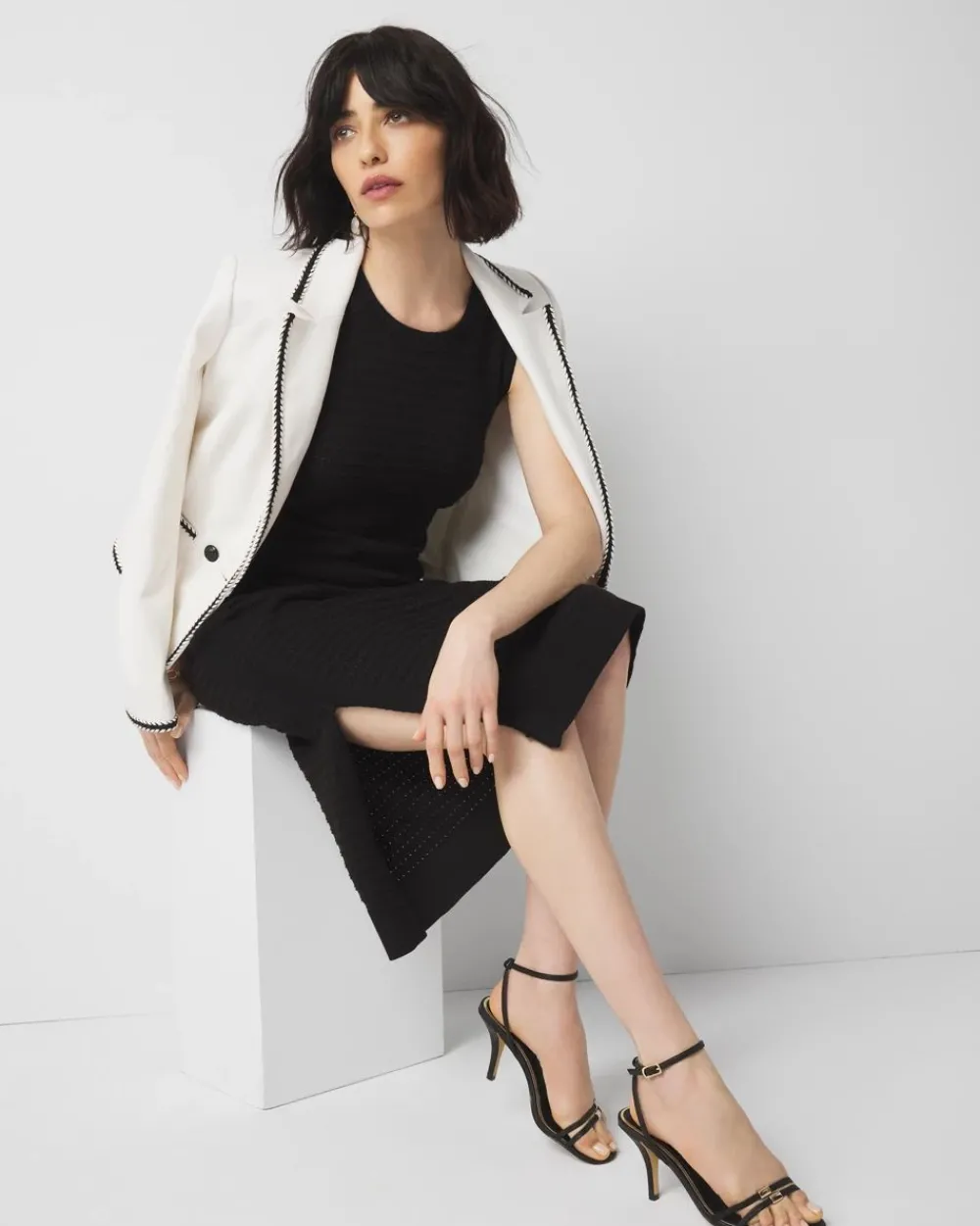 Petite Contrast Trim Sweater Dress*White House Black Market Clearance