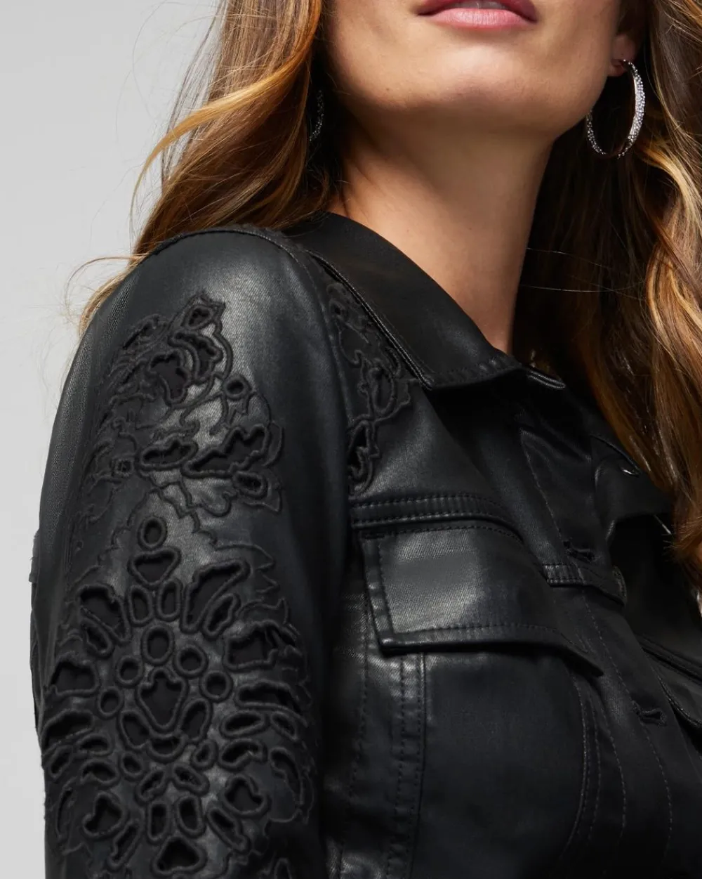 Petite Cutwork Coated Flirty Jacket*White House Black Market Clearance
