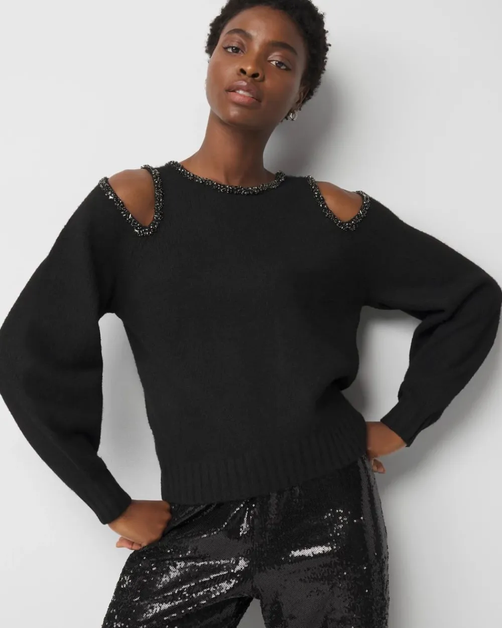 Petite Embellished Cutout Sweater*White House Black Market Sale