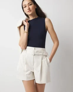 Petite Extra High-Rise Pinstripe Belted Short*White House Black Market Clearance