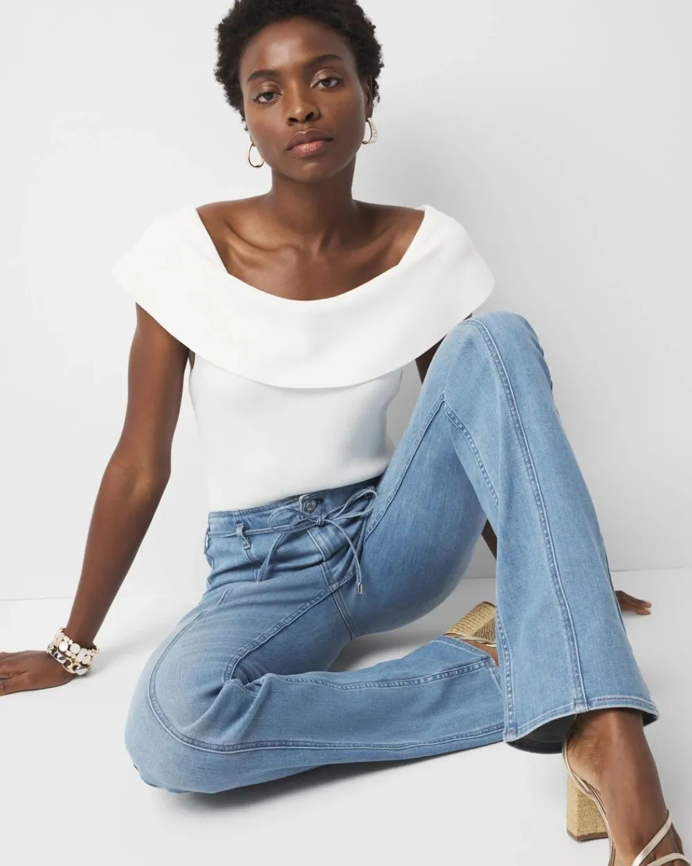 Petite High-Rise Belted Skinny Flare Jean*White House Black Market New