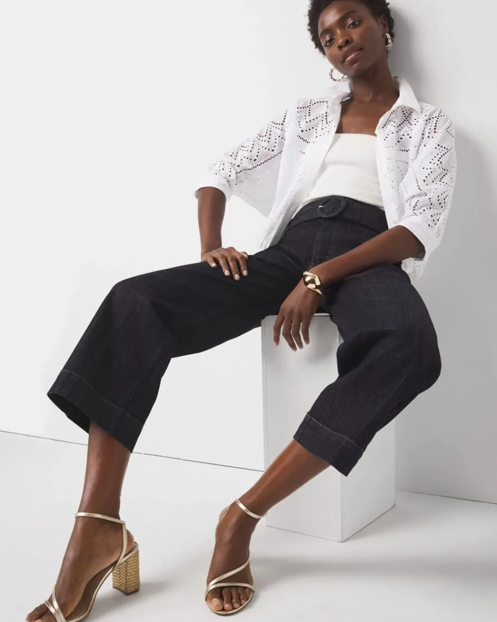 Petite High-Rise Cuffed Wide Leg Cropped Jean*White House Black Market Sale