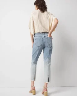Petite High-Rise Raw Hem Pintuck Straight Jean with Slit*White House Black Market Outlet