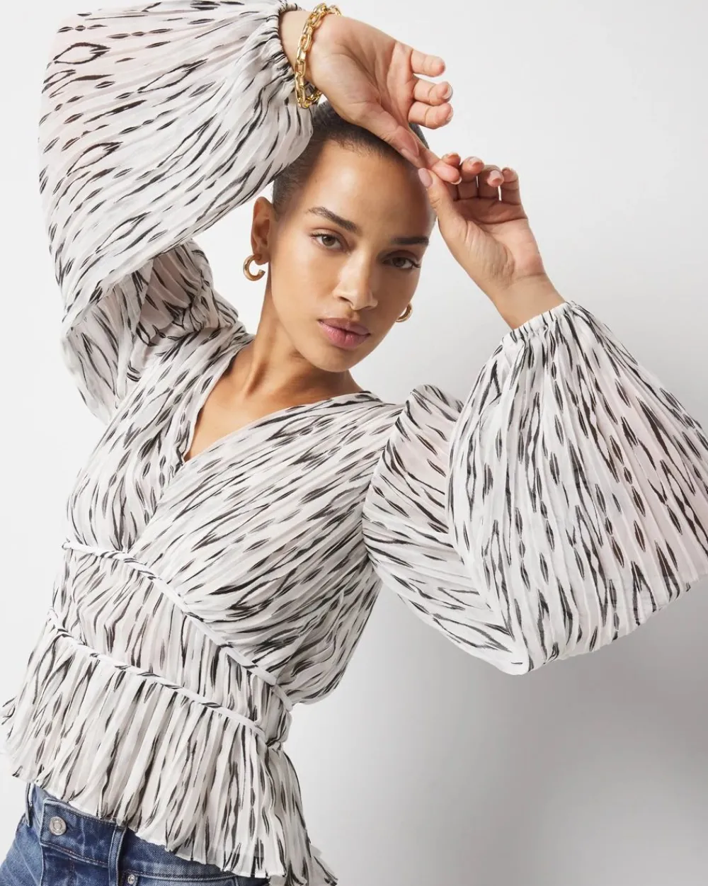 Petite Ikat Pleated Peplum Blouse*White House Black Market Online