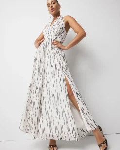 Petite Ikat Print + Lurex Maxi Halter Dress*White House Black Market Fashion