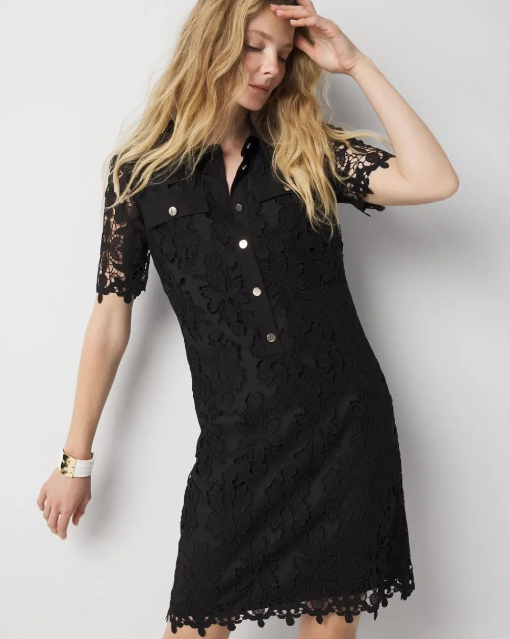 Petite Lace Shirt Dress*White House Black Market Clearance