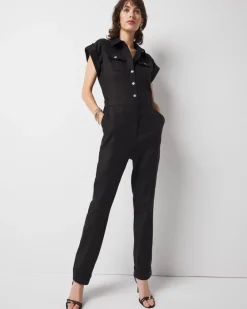 Petite Linen-Blend Short-Sleeve Utility Jumpsuit*White House Black Market New
