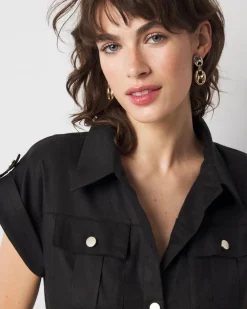 Petite Linen-Blend Short-Sleeve Utility Jumpsuit*White House Black Market New