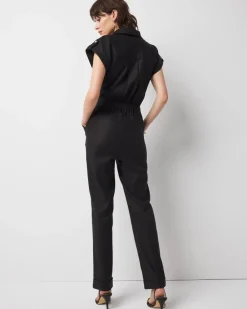 Petite Linen-Blend Short-Sleeve Utility Jumpsuit*White House Black Market New