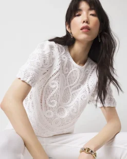 Petite Puff Sleeve Crochet Sweater*White House Black Market Discount