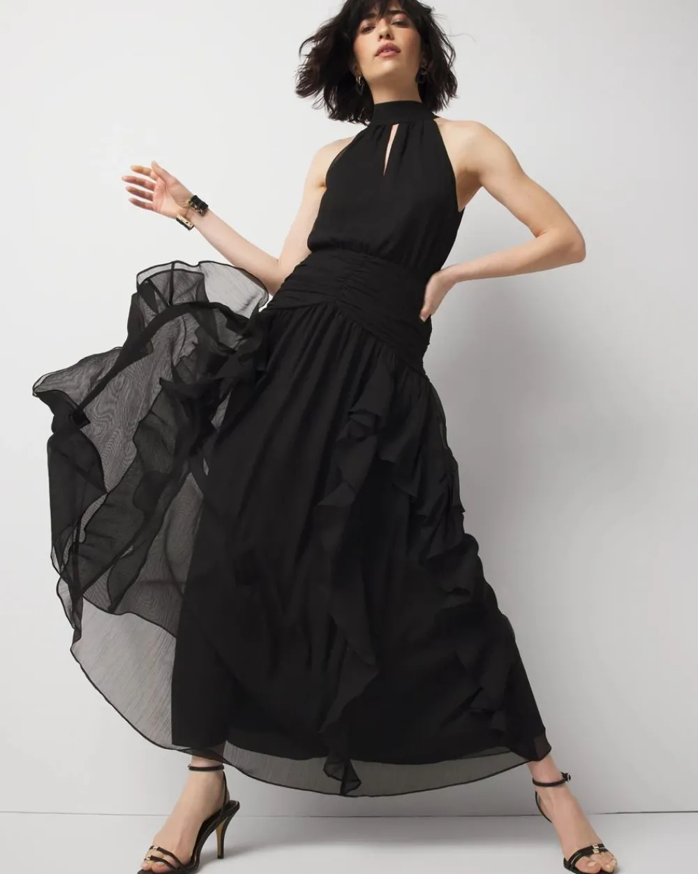 Petite Ruffle Halter Maxi Dress*White House Black Market Outlet