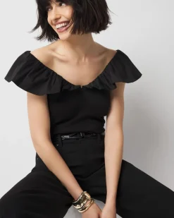 Petite Ruffle Poplin Knit Top*White House Black Market Sale