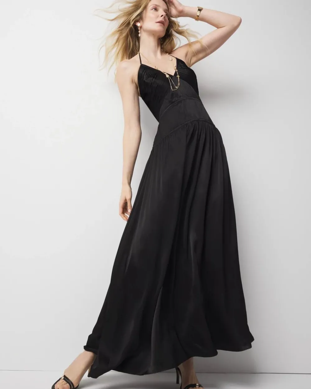 Petite Satin Halter Maxi Dress*White House Black Market New