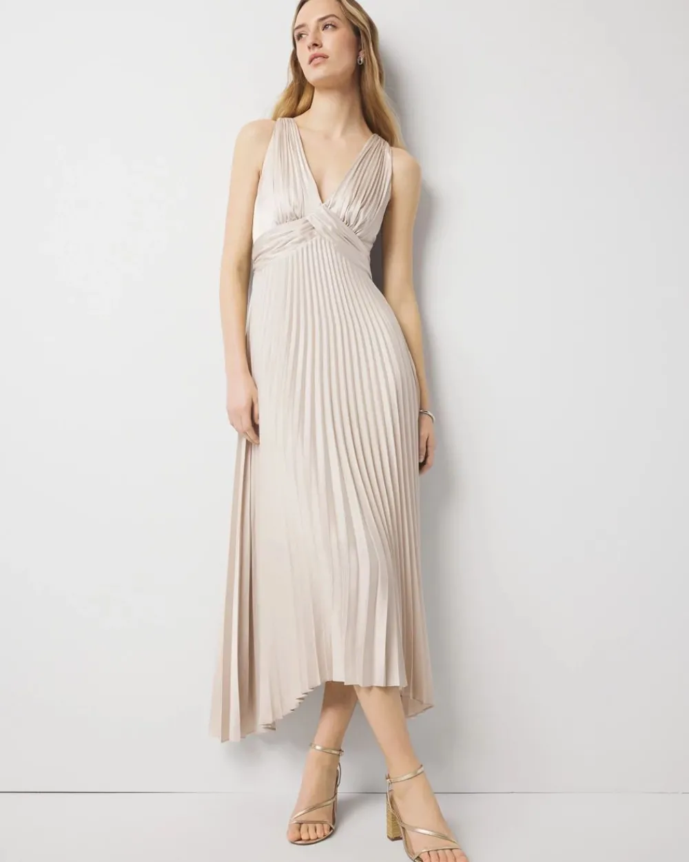 Petite Satin Pleated Midi Dress*White House Black Market Clearance