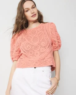 Puff Sleeve Crochet Sweater*White House Black Market Hot