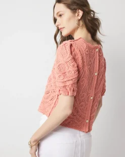 Puff Sleeve Crochet Sweater*White House Black Market Hot