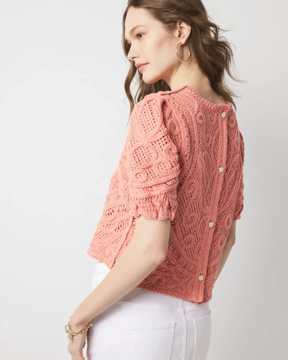 Puff Sleeve Crochet Sweater*White House Black Market Hot