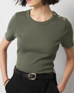 WHBM FORME™ Ribbed Stretch Button Shoulder Tee*White House Black Market Sale