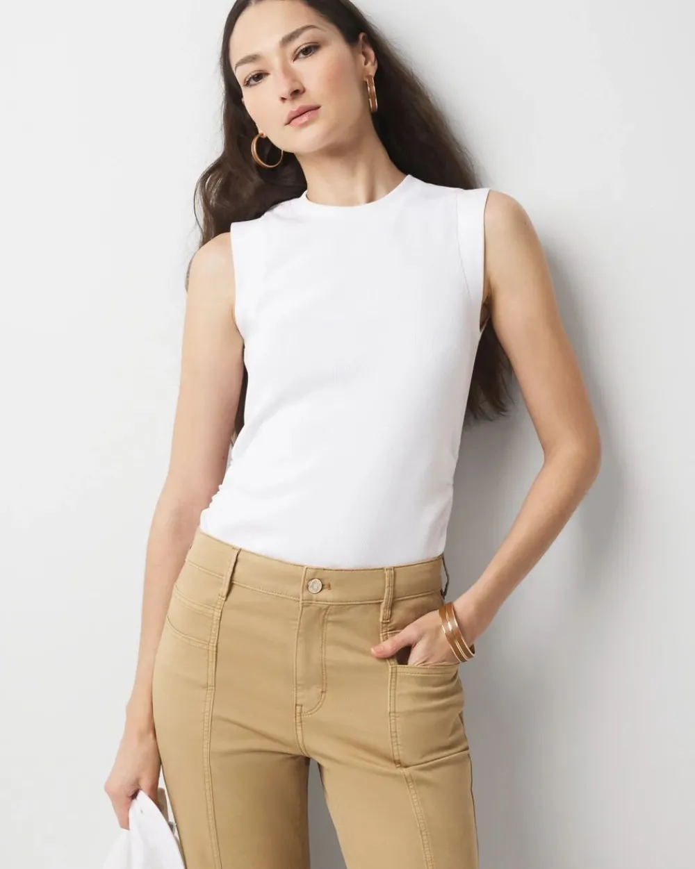 WHBM FORME™ Ribbed Stretch Ruched Side Tank*White House Black Market Clearance